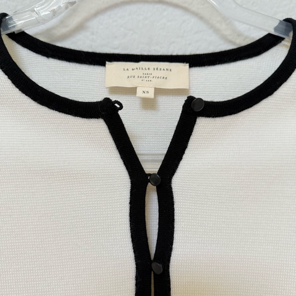 Sezane Brielle Cardigan Ecru Black Size XS - Picture 3 of 5